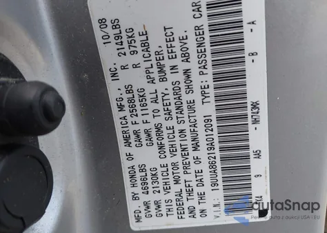 2009 Acura Tl 3.5 из США, поврежденный, VIN 19UUA86219A012091